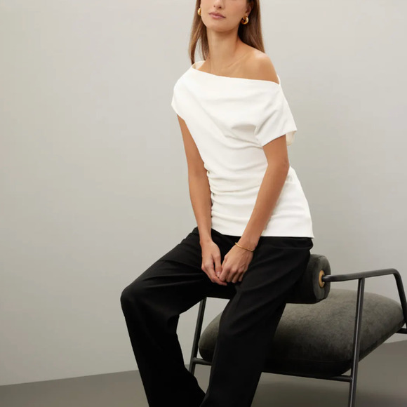 Proenza Schouler White Ruched Top Size 8 Career Off the Shoulder Designer $790 - Picture 3 of 11
